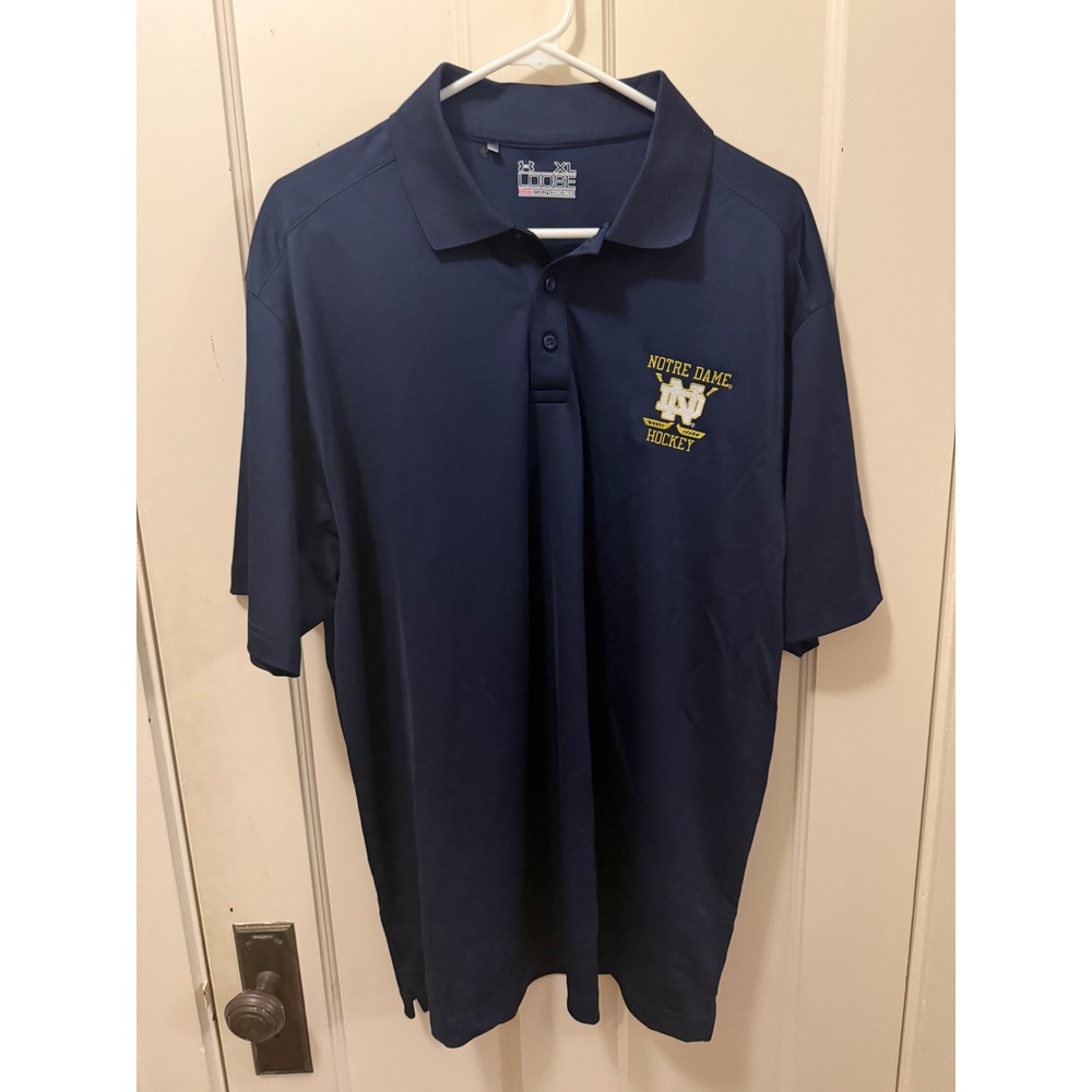 Under Armour Notre Dame Hockey Polo Shirt Mens XL Navy Blue HeatGear Loose Fit
